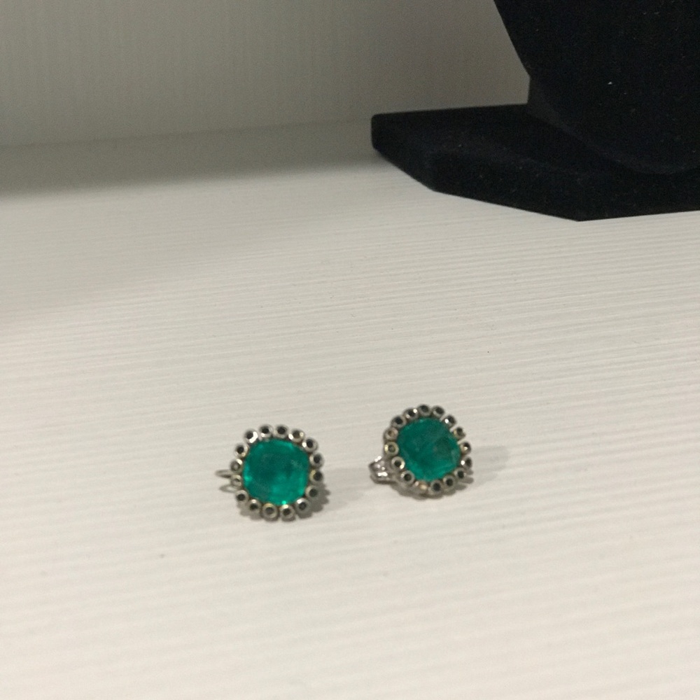 Vintage green and silver clip on earring